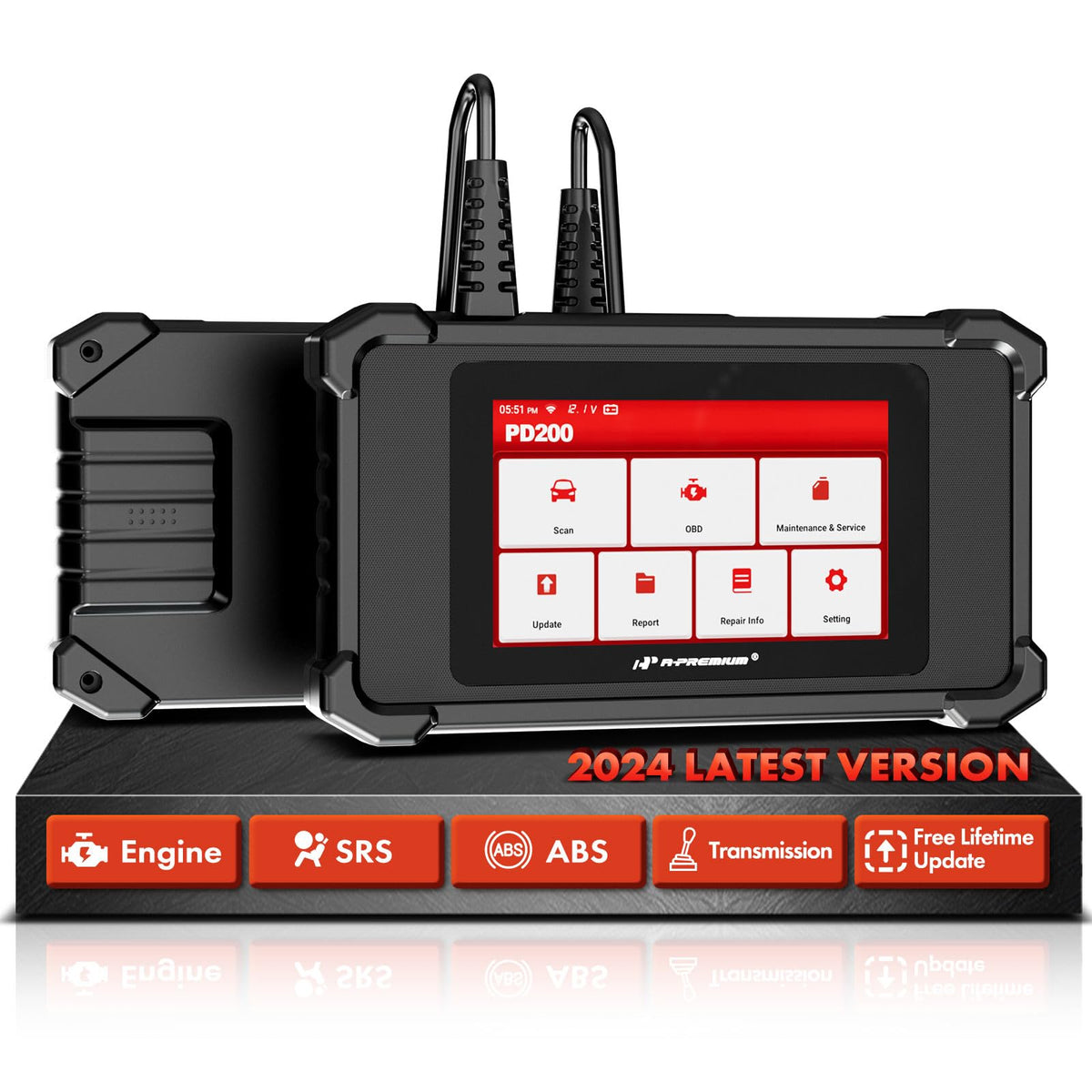 A-Premium 2024 PD200 Enhanced 4 System OBD2 Scanner Diagnostic Tool, All Function Check Engine Code Reader Scan Tool, for Engine/ABS/SRS/Transmission System, 8 Reset, Free Online Update