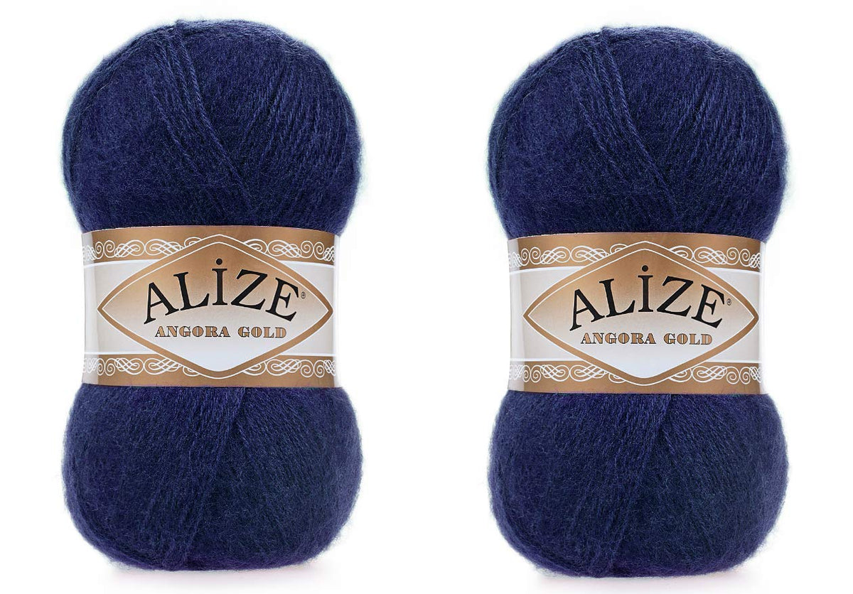 Alize Angora Gold Yarn 20% Wool 80% Acrylic Soft Yarn Crochet Lot of 2skn 200gr 1204yds Lace Hand Knitting Turkish Yarn (58 Navy)