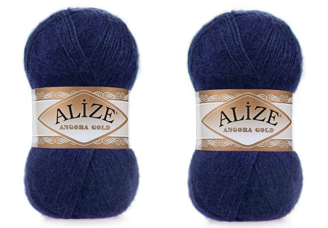 Alize Angora Gold Yarn 20% Wool 80% Acrylic Soft Yarn Crochet Lot of 2skn 200gr 1204yds Lace Hand Knitting Turkish Yarn (58 Navy)