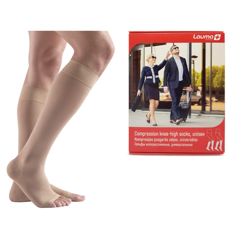 Lauma Medical, 23-32 mmHg Open-toe Medical Compression Knee-high Socks Class 2, Varicose Veins, Often Swelling in Legs, Pain in Calves and Feet (Short, M-Size, Beige)