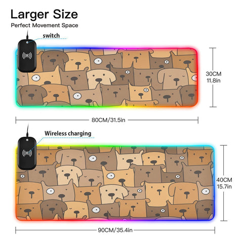 Cute Dog Wireless Charging Mouse Pad for Mobile Phone Extra Large Gaming Mousepad with 13 Lighting Modes Computer Mat for Gaming MacBook PC Laptop Desk Home Office