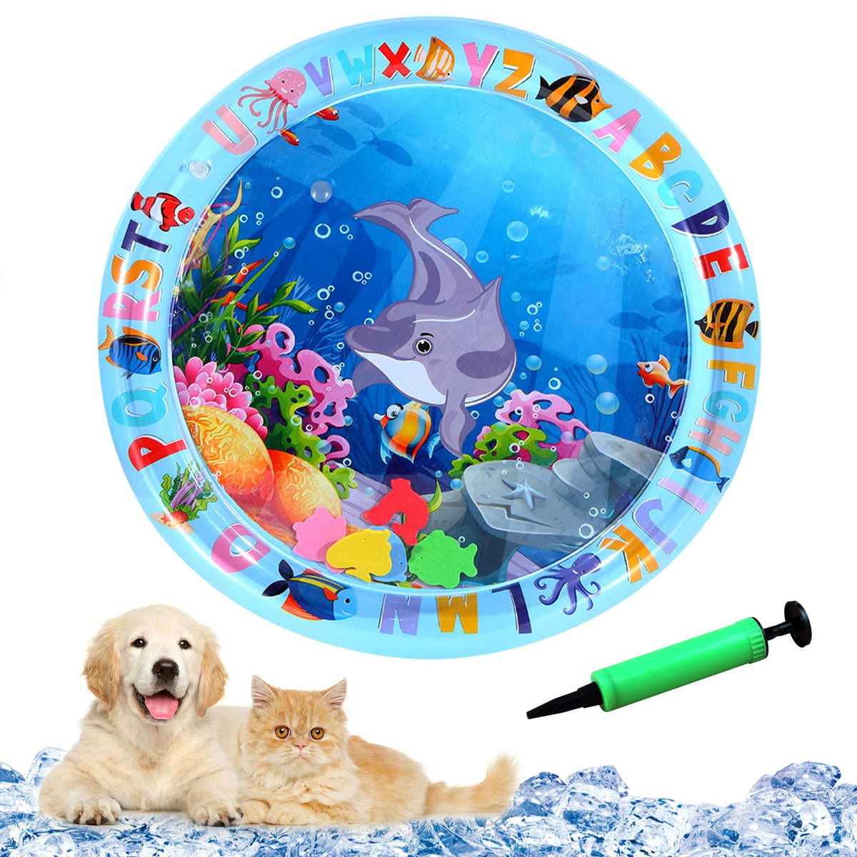 YumSur Sensor Water Playmat, Thickened Water Sensor Play Mat for Cats Dog, Thickened Sensory Water Play Mat for Cats with Fish for Pet Play, Cat Dog Water Sensor Pad Water Playmat with Toy