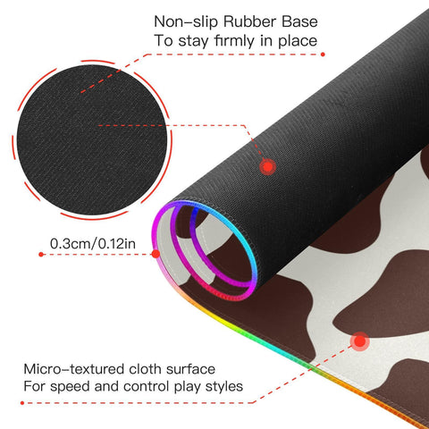 Brown White Cow Textures Wireless Charging Mouse Pad for Mobile Phone Extra Large Gaming Mousepad with 13 Lighting Modes Extended Desk Mat for Gaming MacBook PC Laptop Desk Office Home