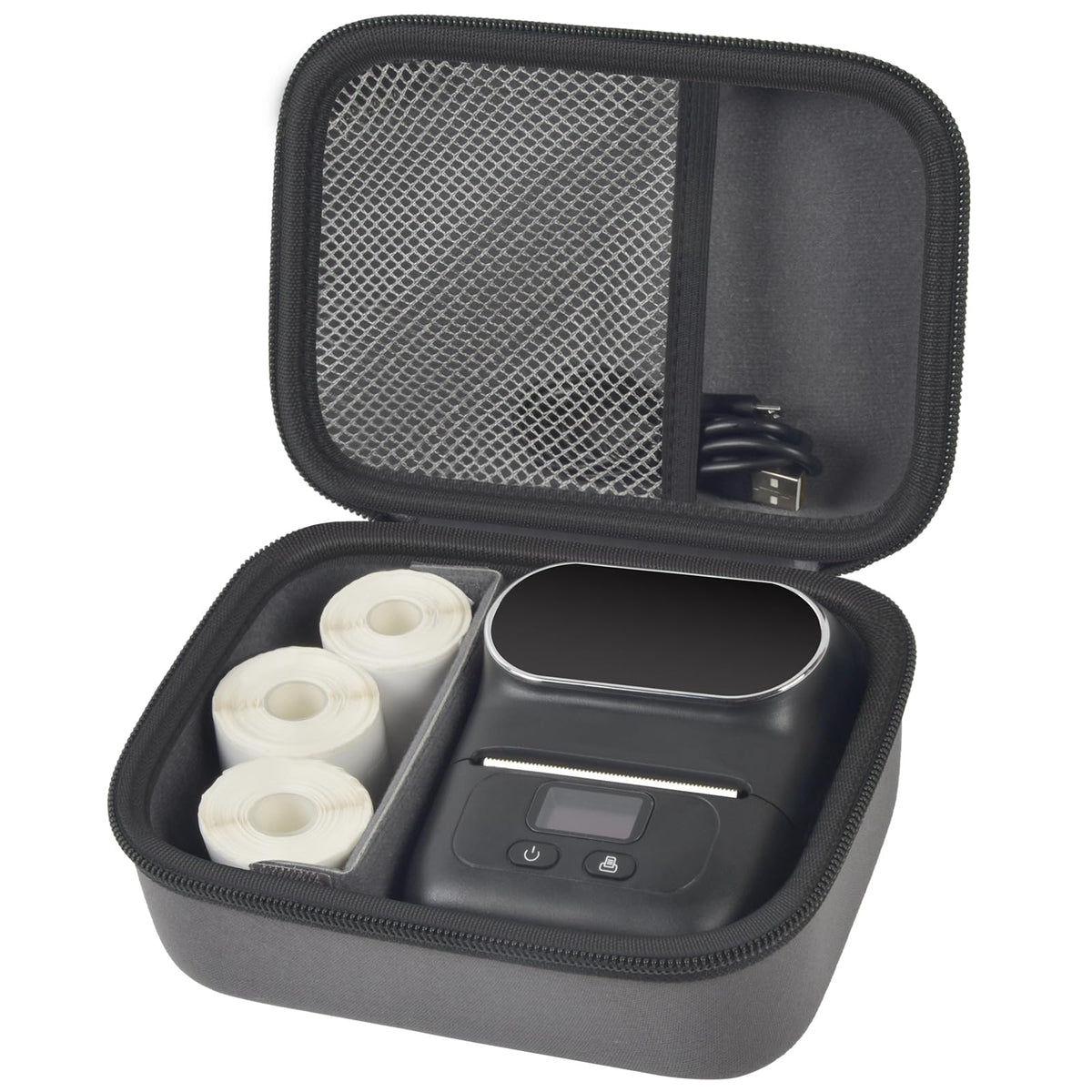 Case Compatible with Phomemo M110 Label Maker - Portable Mini Bluetooth Thermal Label Maker Carrying Storage Bag for Printer Labels, USB Cable and Accessories Black (Box Only)-Grey