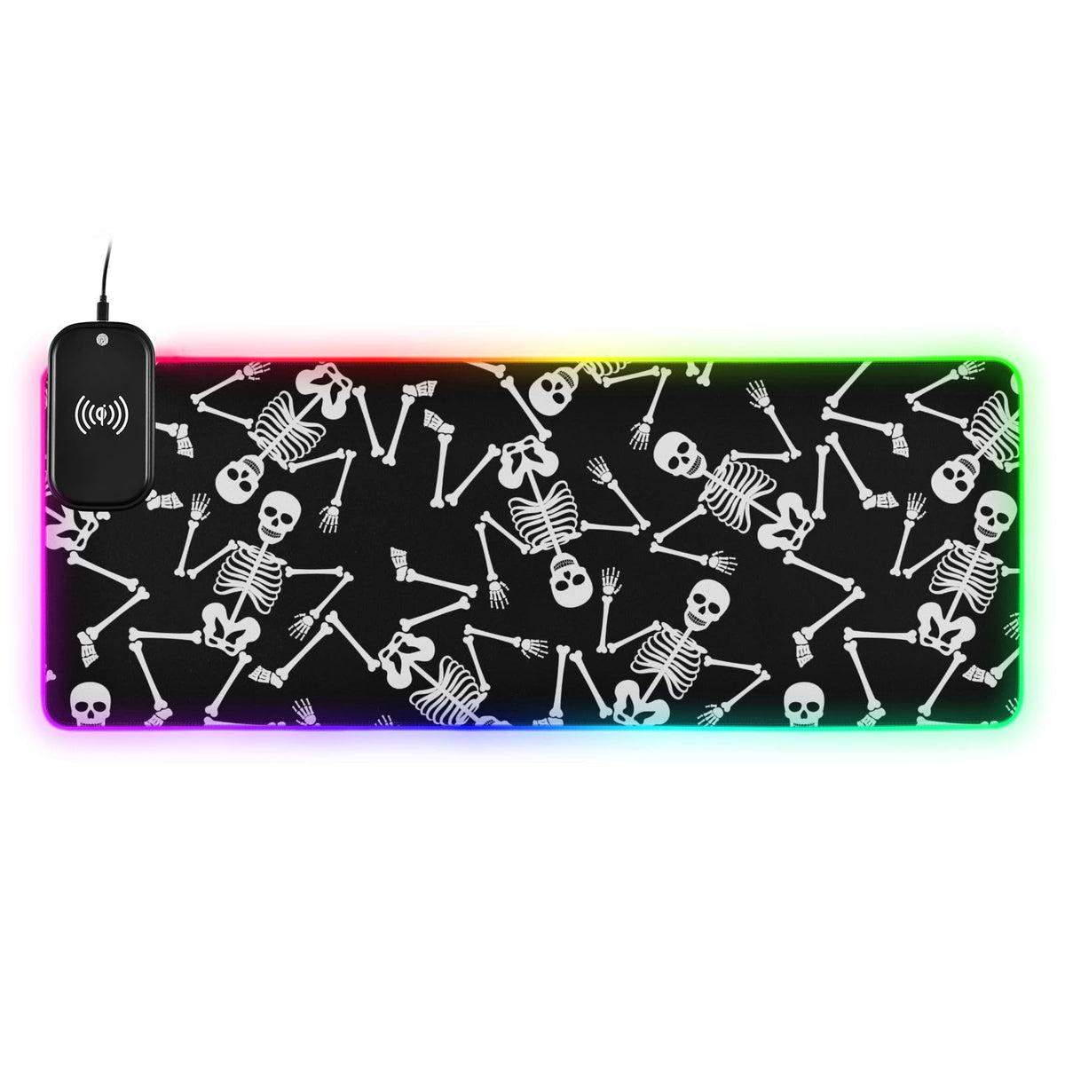 Happy Halloween Skull Wireless Charging Mouse Pad for Mobile Phone Extra Large Gaming Mousepad with 13 Lighting Modes Computer Mat for Gaming MacBook PC Laptop Desk Office Home