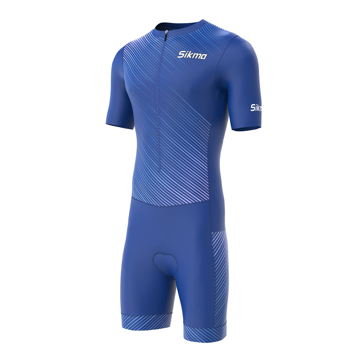 Men's Cycling Skinsuit Gel Padded One Piece Trisuit Bike Top Short Sublimated Unique Design Bib Shorts (Blue, M)