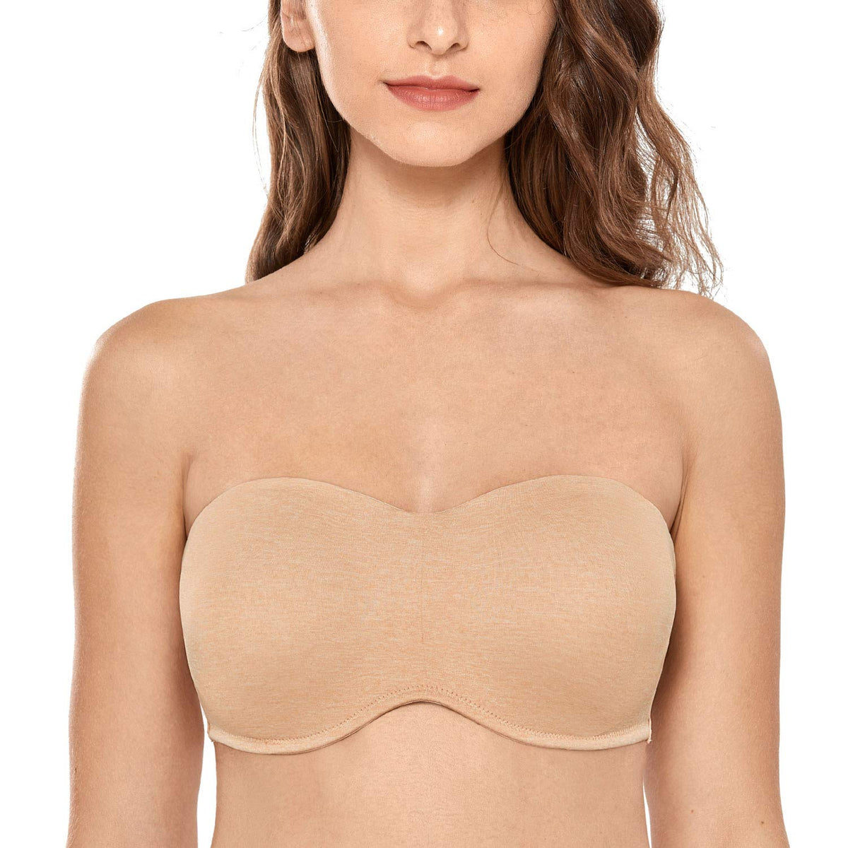 DELIMIRA Women's Strapless Bra Minimizer Seamless Underwire Unlined Bandeau for Big Bust Oatmeal Heather 40DD