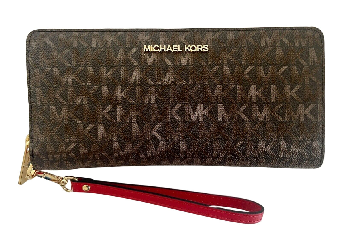 Michael Kors Jet Set Large Continental Zip Around Wallet Monogram Brown Flame