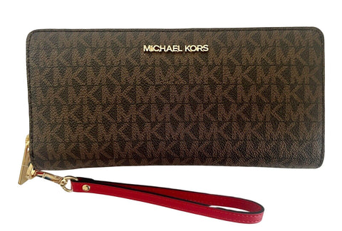 Michael Kors Jet Set Large Continental Zip Around Wallet Monogram Brown Flame