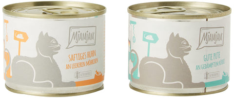 MjAMjAM - premium wet food for cats - mono package I - with chicken and turkey, pack of 6 (6 x 200 g), grain-free with extra meat