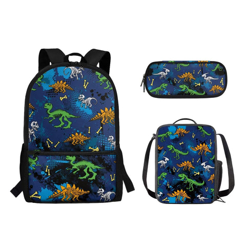 RMMRIYUE Dinosaur Pattern Kids School Backpack with Lunch Box Pencil Case Boys Kindergarten Elementary Middle School Bag Teens Children Bookbags Daypack Set of 3