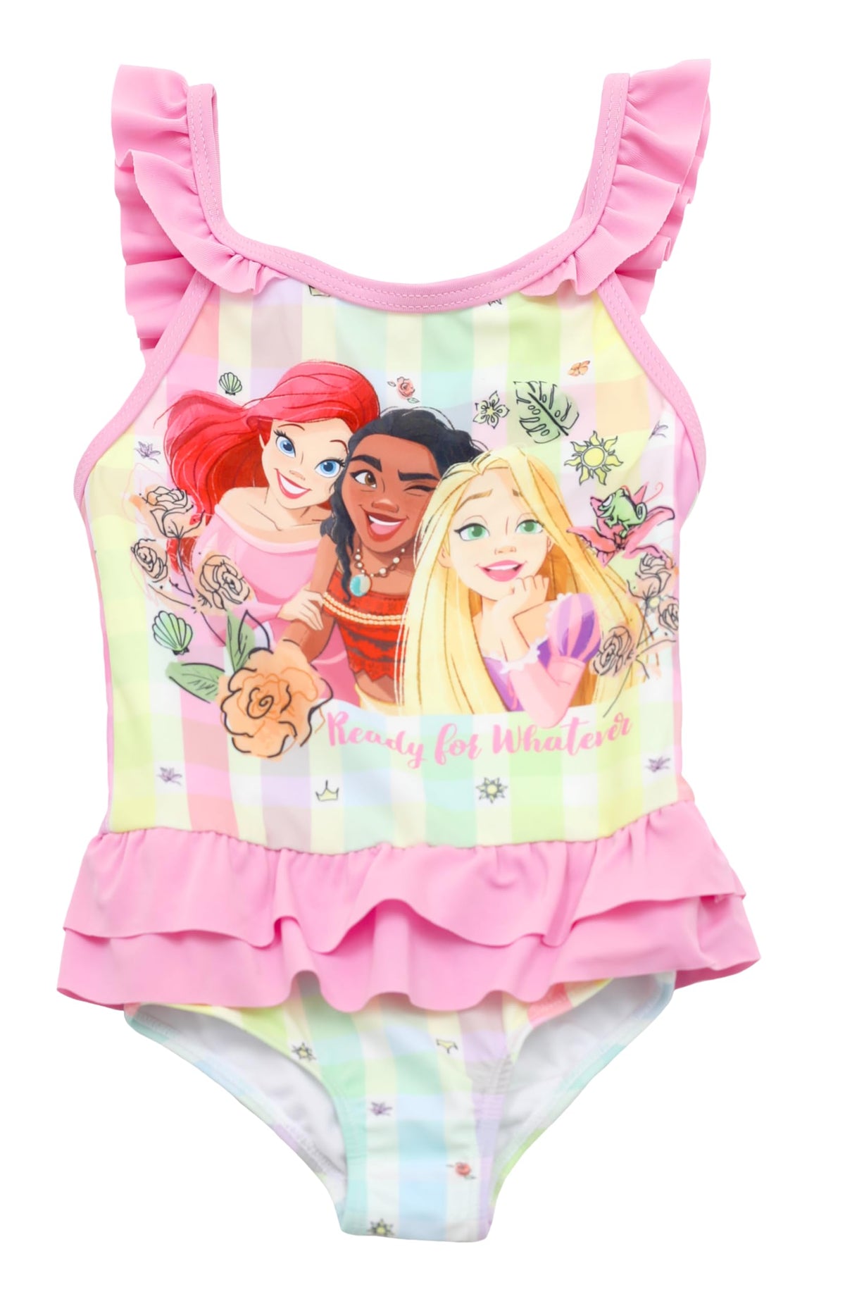 Disney Princess One Piece Swimsuit for Girls - Ariel, Moana, Rapunzel, Pink, 2T