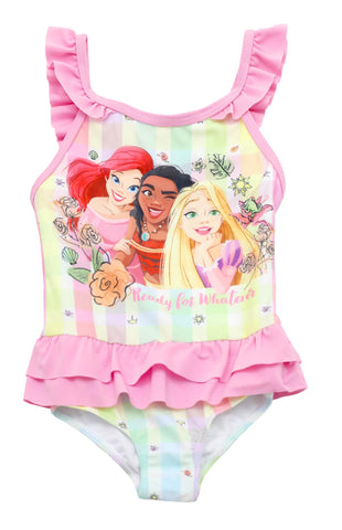 Disney Princess One Piece Swimsuit for Girls - Ariel, Moana, Rapunzel, Pink, 2T