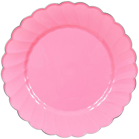 Amscan Scalloped Premium Plastic Plates with Metal Trim Spring Party Reusable Tableware (10Piece), New Pink, 10". Party Supplies