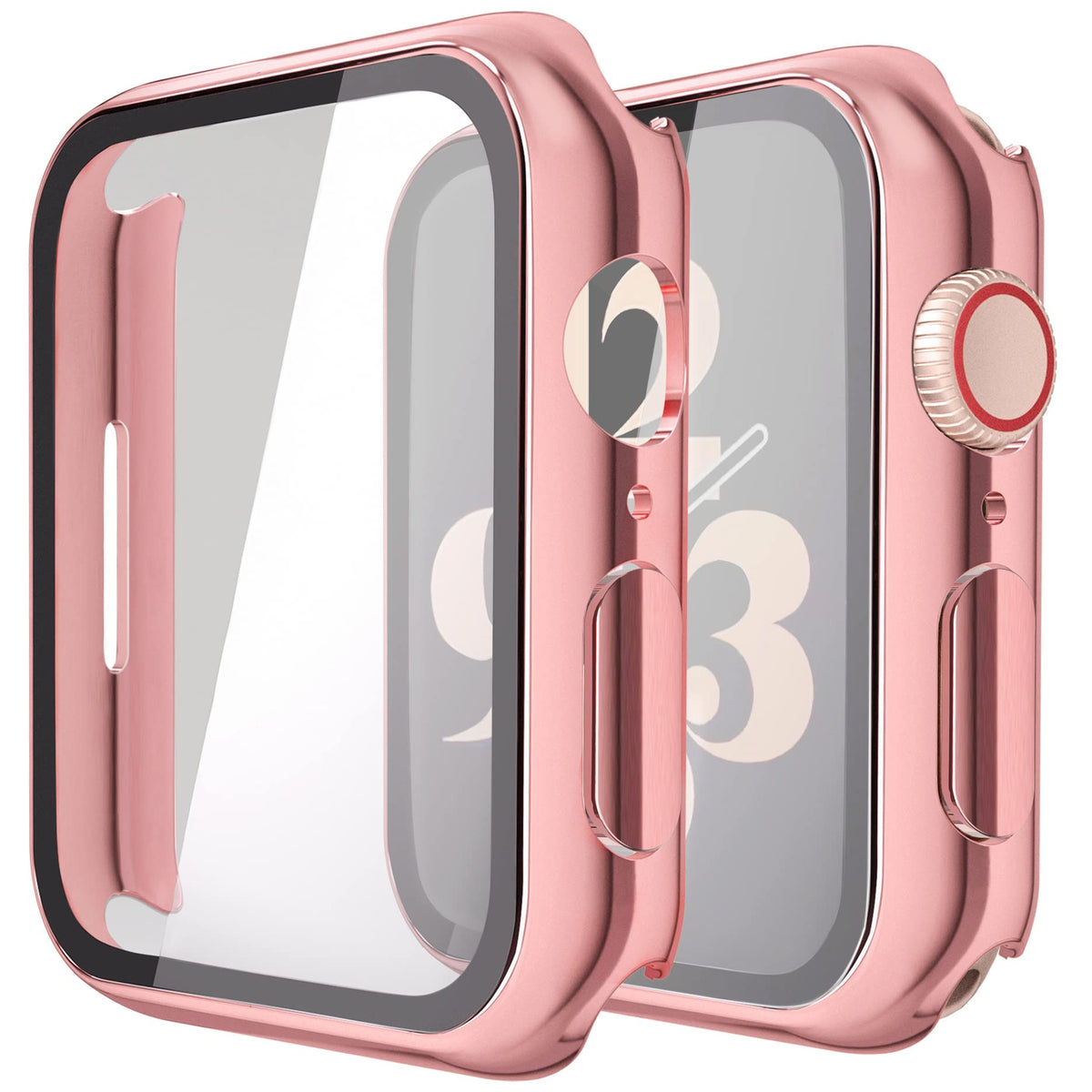 Piuellia 2 Pack Hard Case with Tempered Glass Screen Protector for Apple Watch Series 9 (2023) Series 8 Series 7 41mm, Ultra-Thin Overall PC iWatch Protective Cover, 1 Rose Pink + 1 Transparent