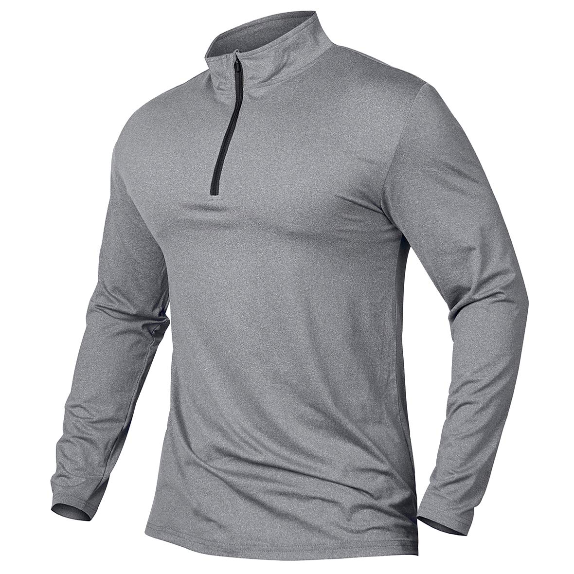 MANSDOUR Men's Active Sports Shirt 1/4 Zip Performance Long Sleeve Workout Running T Shirt Pullover Tops Light Grey