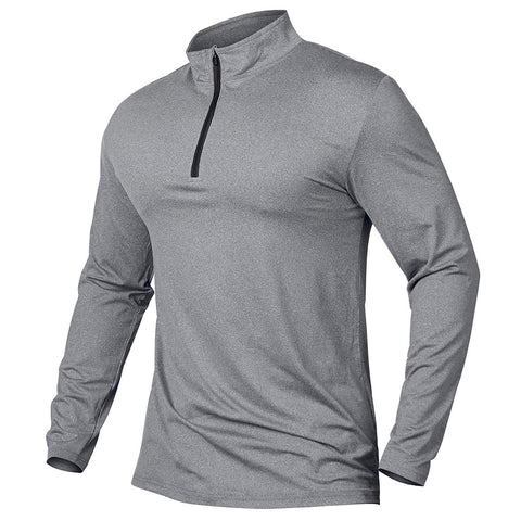 MANSDOUR Men's Active Sports Shirt 1/4 Zip Performance Long Sleeve Workout Running T Shirt Pullover Tops Light Grey