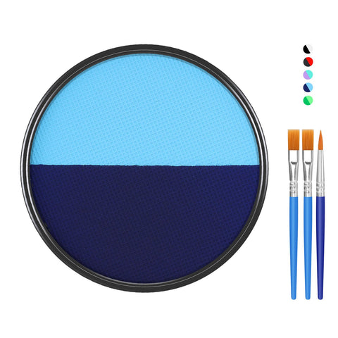 FREEORR Blue Face Body Paint Makeup Foundation 30g, Water Activated Dark/Baby Blue Cream to Powder Face Body Paint Makeup for Halloween Costume Cosplay Theater Stage Dress-Up Makeup