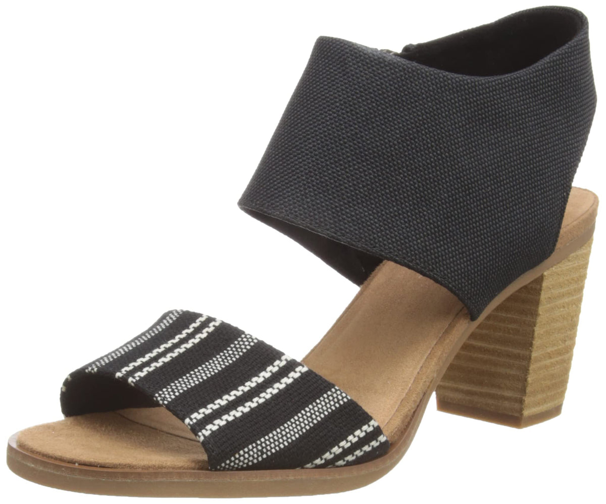 TOMS Women's Ankle-Strap Heeled Sandal, Black, 7.5