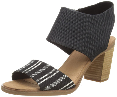 TOMS Women's Ankle-Strap Heeled Sandal, Black, 7.5