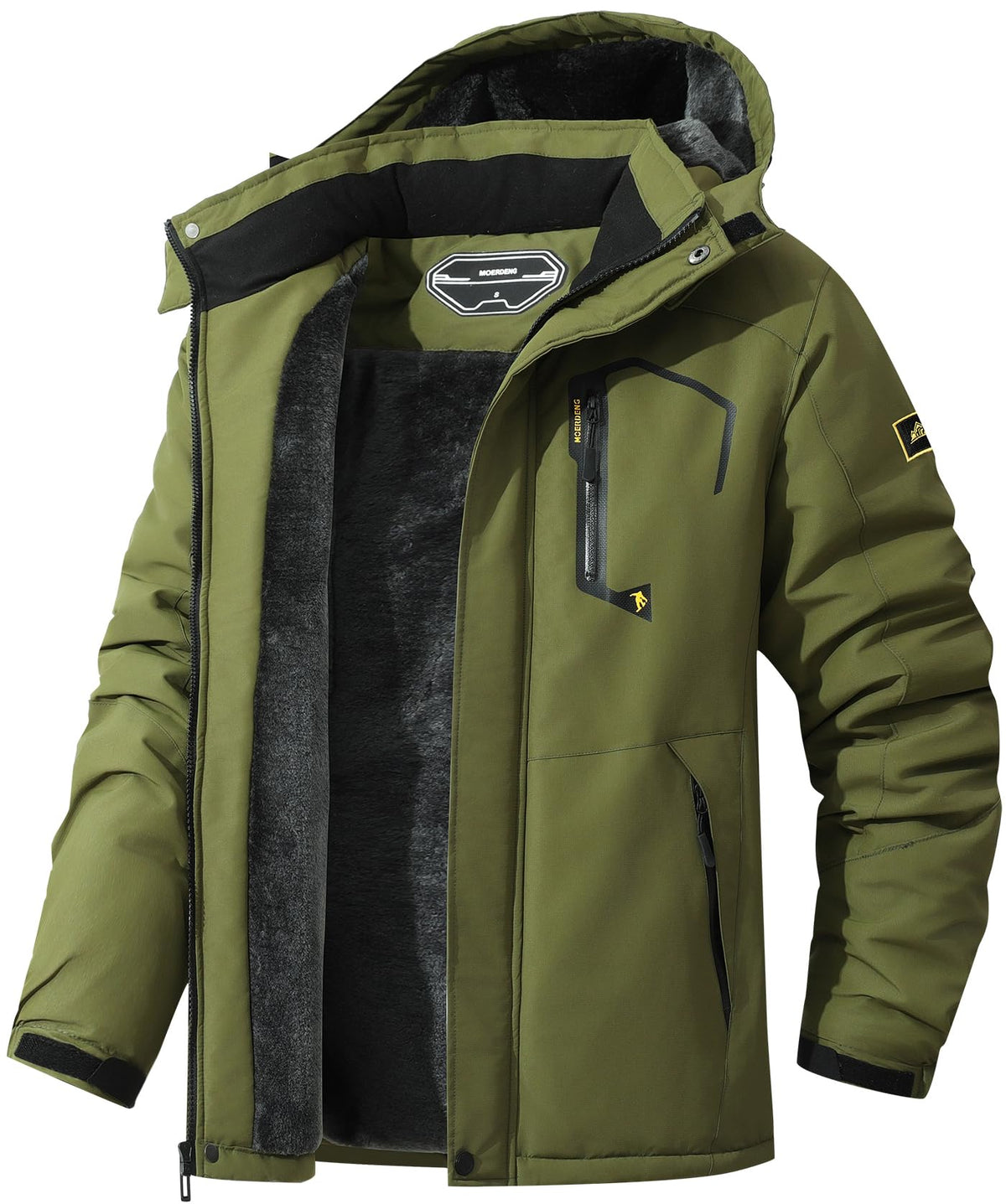 MAOYSSEN Men's Ski Jacket Warm Winter Snow Coat Waterproof Mountain Windbreaker Snowboarding Jacket Hooded for Hiking Traval, Army Green, M