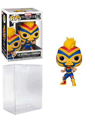 La Estrella Cosmica Captain Marvel Pop #710 Pop Marvel Luchadores Vinyl Figure (Bundled with EcoTek Protector to Protect Display Box), 3.75 inches