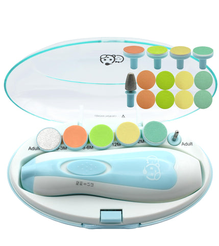 Baby Nail Clippers 21 in 1 by Royal Angels, Safe Electric Baby Nail Trimmer, Baby Nail File Kit, Additional Replacement Heads, Newborn Toddler Toes and Fingernails, Trim and Polish (Blue)