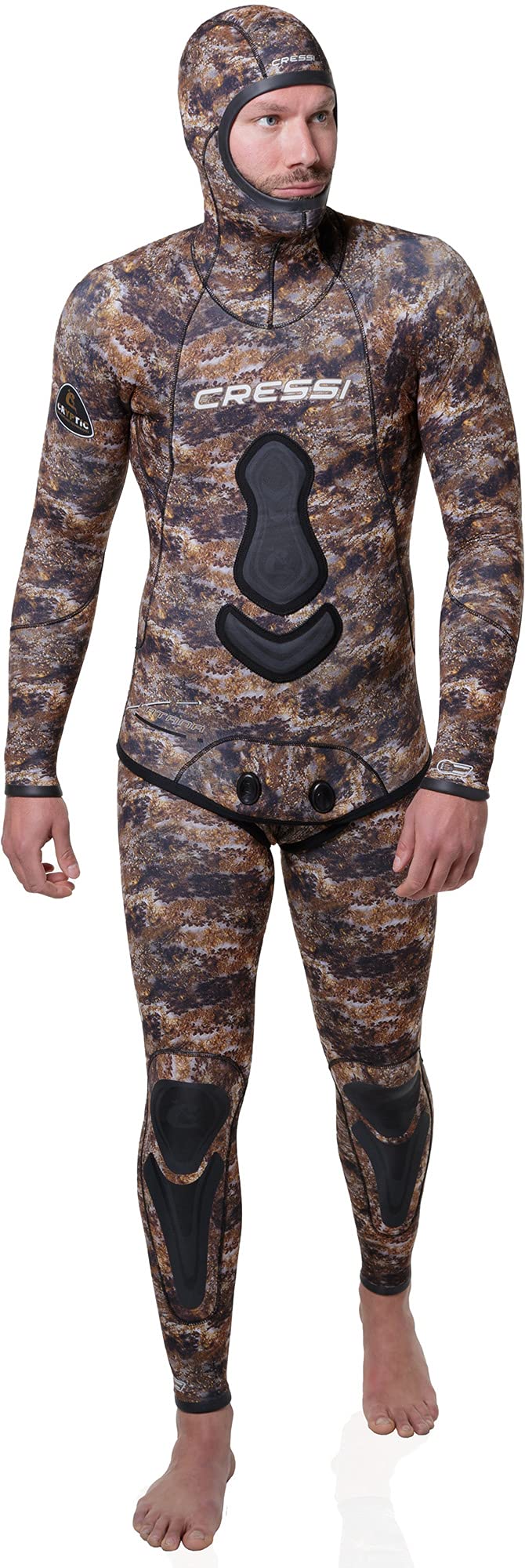 Cressi Men's Katana Man 2 Two-Piece Wetsuit in 5mm Neoprene for Freediving and Fishing, Light Brown, M