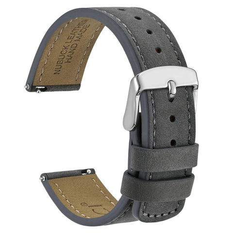 WOCCI 22mm Retro Leather Watch Strap for Men and Women, Quick Release Replacement Band with Silver Buckle (Grey)