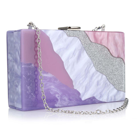 YYW Acrylic Purses and Handbags with Marbling for Women Elegant Banquet Evening Crossbody Handbag Box Clutch, Purple