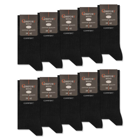 sockenkauf24 10 Pairs Women & Men Comfort Socks without elastic strap without seam with comfortable elastic around the ankles Cotton Black Navy Denim (12-14, 10 x Black)