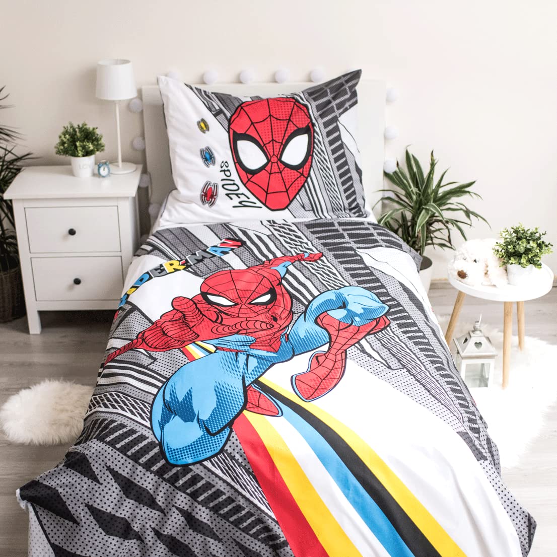 Jerry Fabrics F - Spiderman 2-Piece Bedding Set - Children's - Reversible Duvet Cover - 140 x 200 cm - Pillowcase - 70 x 90 cm - Bedding - 100% Cotton