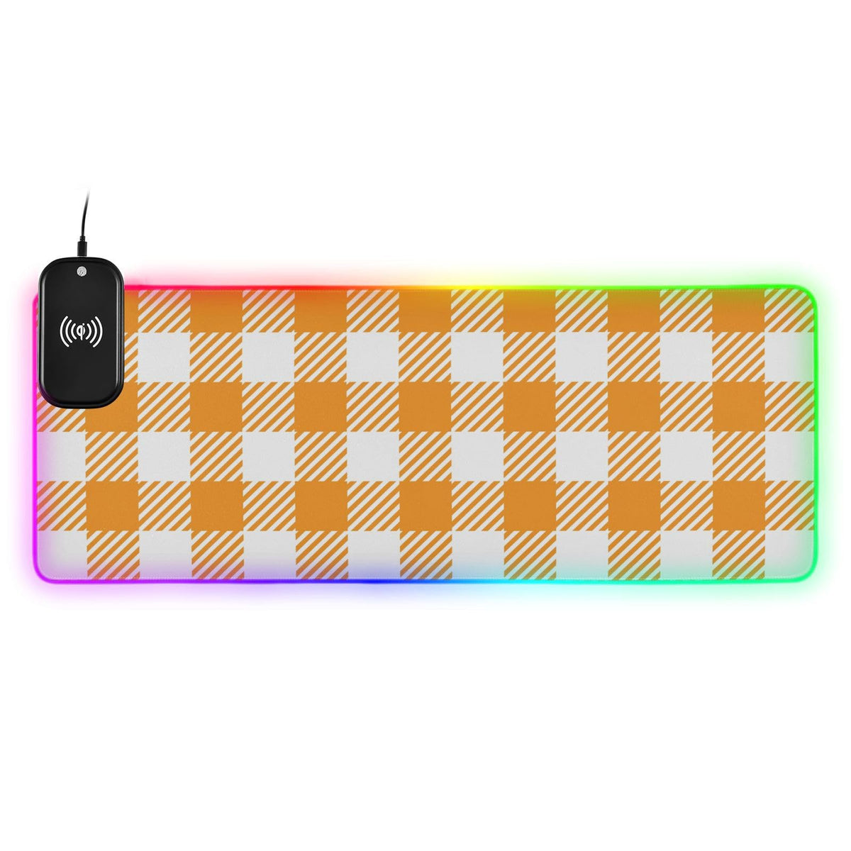 Buffalo Plaid Orange Wireless Charging Mouse Pad for Mobile Phone Extra Large Gaming Mousepad with 13 Lighting Modes Extended Desk Mat for Gaming MacBook PC Laptop Desk Office Home