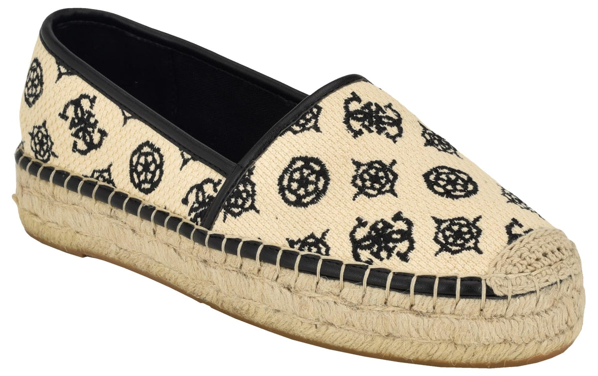 Guess Women's JOELYA Ballet Flat, Natural/Black Logo 110, 8