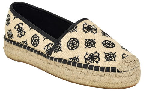 Guess Women's JOELYA Ballet Flat, Natural/Black Logo 110, 8