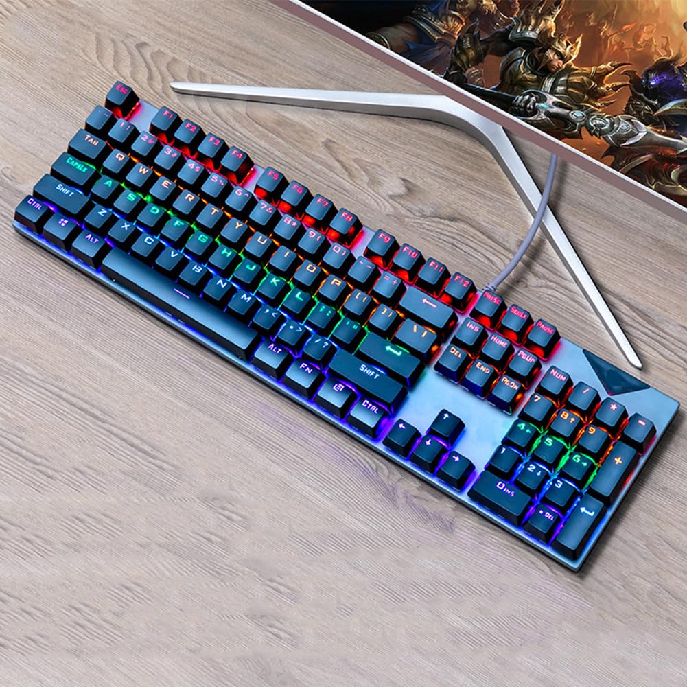 Hilitand RGB Mechanical Gaming Keyboard, LED Backlit Wired Keyboard with Blue Switches, Anti-Ghosting 104 Keys, Durable Ergonomic Waterproof Silent Keyboard for PC Gamer, Desktop, for PS4/5