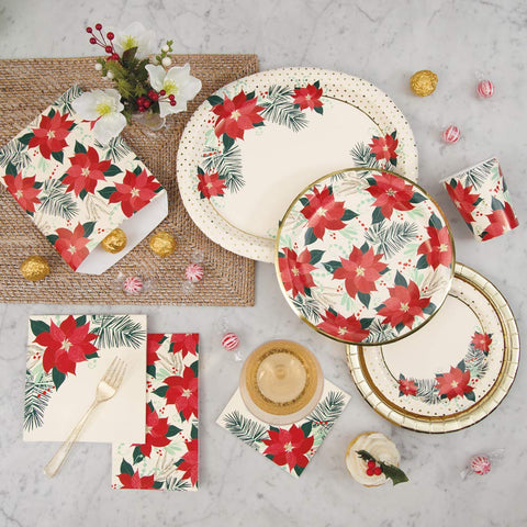 Red & Gold Poinsettia Paper Party Cups, 8 Ct.