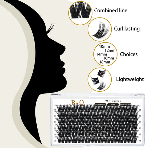 Lash Clusters D Curl 18mm DIY Lash Extensions 72 Clusters Lashes C D Curl B&Q LASH Wispy Volume Lashes Eyelash Clusters Extensions Individual Lashes Cluster DIY at Home (B17,D-18mm)
