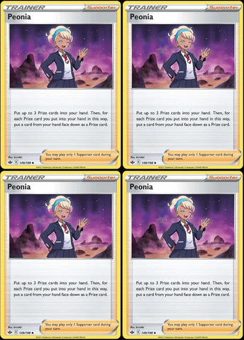 Peonia 149/198 - Chilling Reign - Pokemon Trainer Card Lot - Playset x4