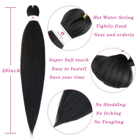 Beyond Beauty EZ Braid Pre Stretched Braiding Hair 8Packs-26inch Professional Yaki Texture Synthetic Hair(#1B)