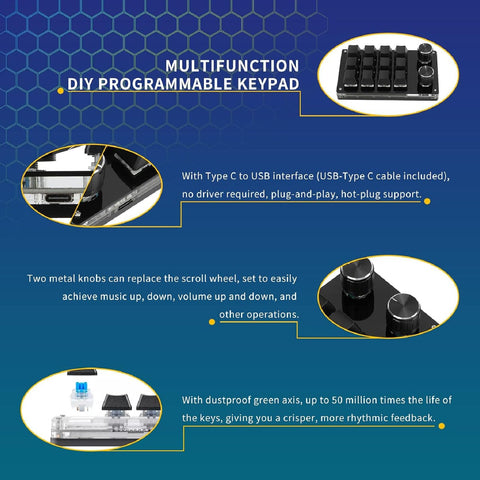 Generic Programming Macro Gaming Keypad, Red Switch Macro Mechanical Gaming Keyboard for Linux for OS X, Genericx3znpakh7e