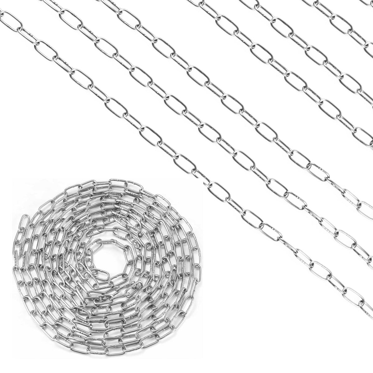 Bezavea 304 Stainless Steel Chain Strong Bright, 1.2mm 8M Heavy Duty Metal Chain Link, Heavy Duty Chain Welded Chain for Hanging Planter, Fence Hanging, Dogs Chain, Swing Chain, Drying Clothes Chain