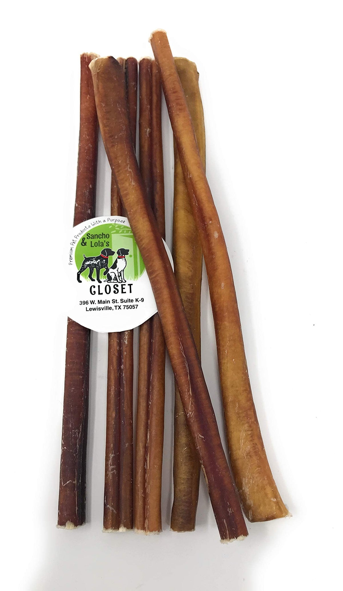 Sancho & Lola's 12-inch Standard Bully Sticks for Dogs - (5 Count) Grass-fed Free-Range Grain-Free High-Protein Pizzle Dog Chews