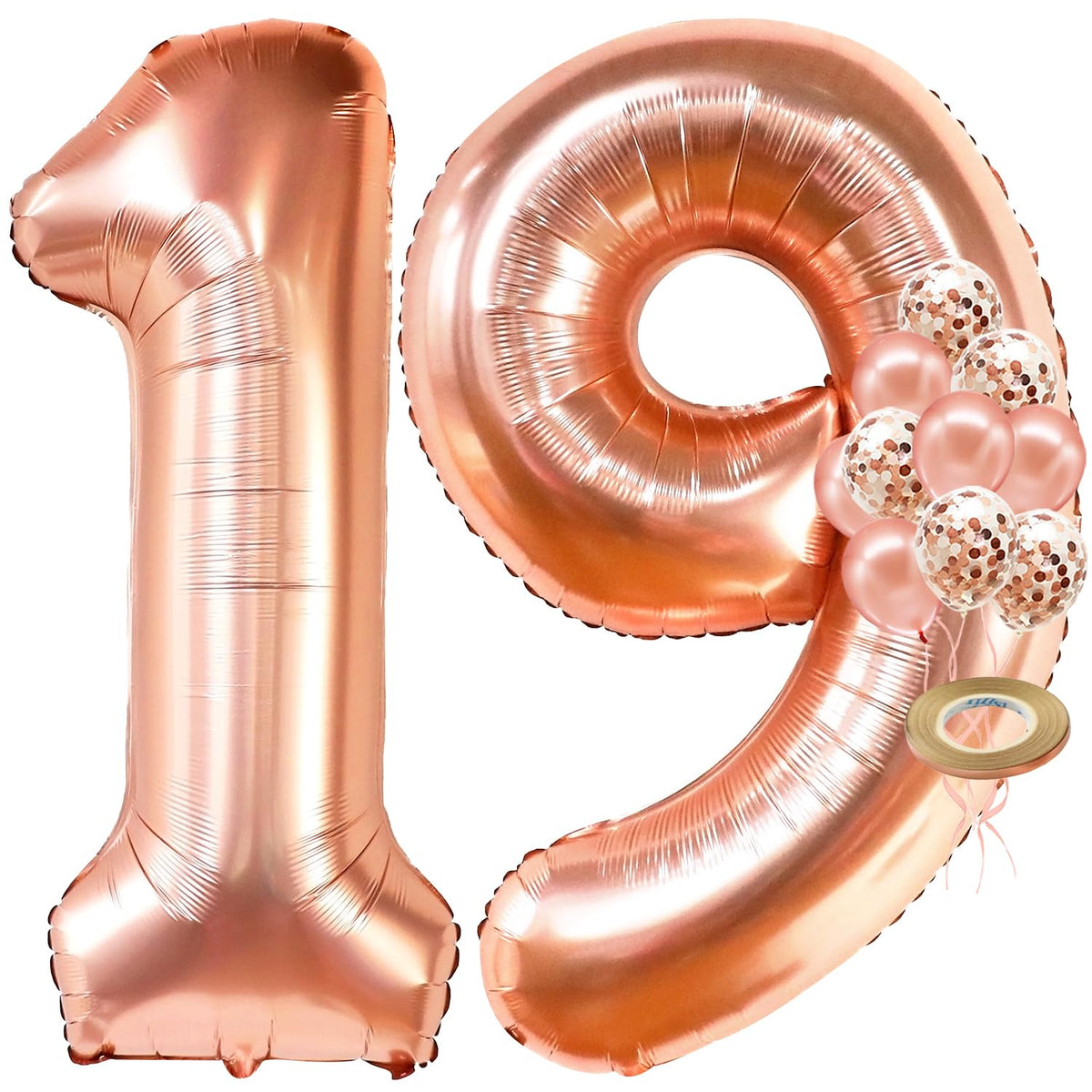 KatchOn, Giant Rose Gold 19 Balloon Number - 40 Inch | 19 Birthday Balloons With Confetti Balloons | Happy 19th Birthday Decorations, 19th Birthday Balloons | Cute 19 Birthday Decorations for Girls