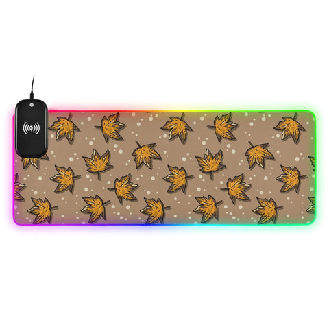 Cute Autumn Fall Maple Leaves Wireless Charging Mouse Pad for Mobile Phone Extra Large Gaming Mousepad with 13 Lighting Modes Keyboard Mat for Gaming MacBook PC Laptop Desk Home Office