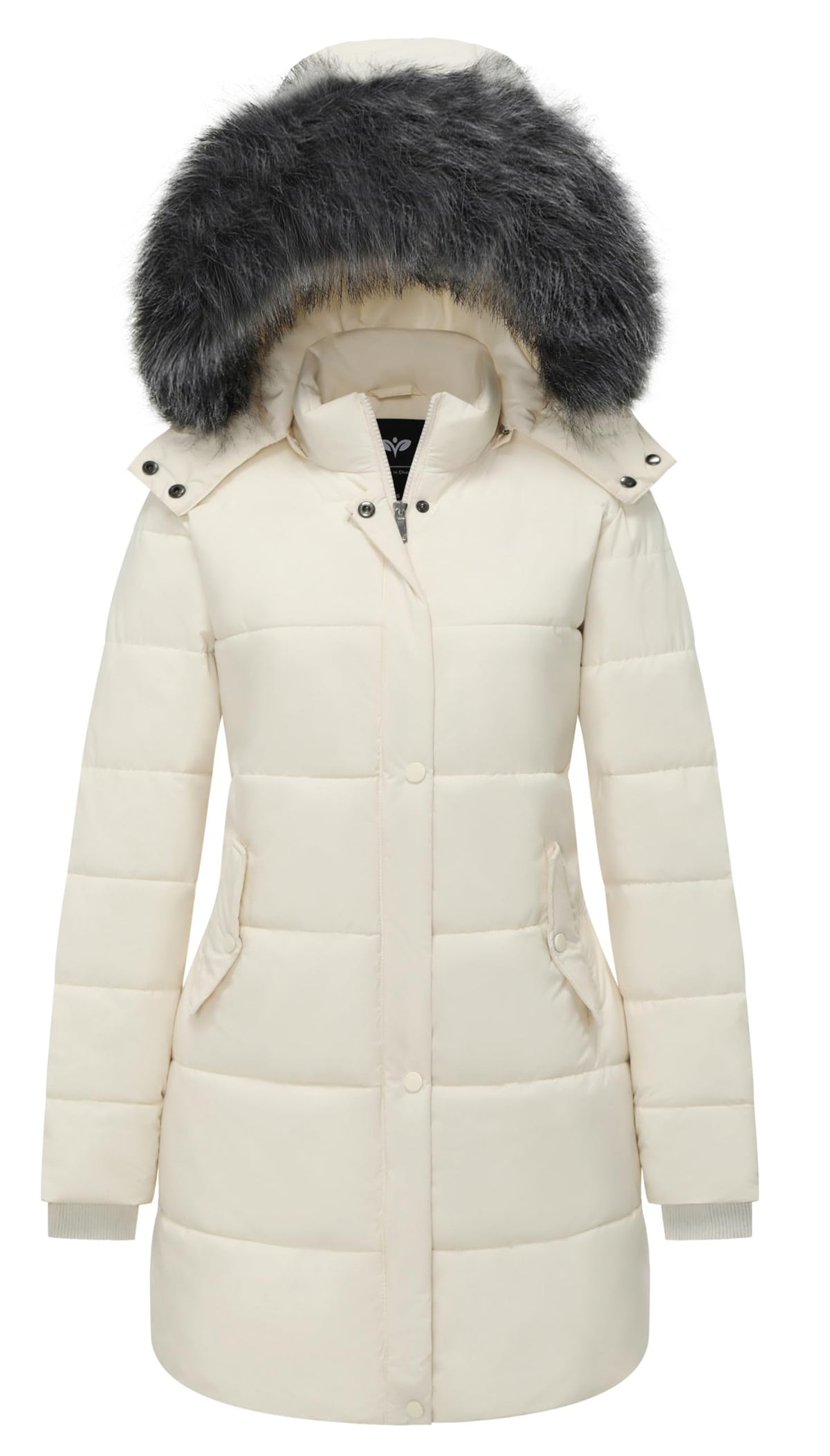 GGleaf Women's Winter Coat Thicken Puffer Jacket Warm Snow Outwear with Fur Hood Beige Small