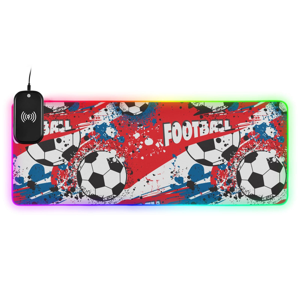 Football Ball France Flag Wireless Charging Mouse Pad for Mobile Phone Extra Large Gaming Mousepad with 13 Lighting Modes Mouse Mat for Office Home Gaming MacBook PC Laptop Desk