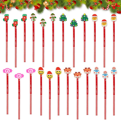 KIKVTER Christmas Pencils, Pack of 16 Children's Pencil with Eraser, Christmas, HB Pencil, Wooden Pencils for Children, Christmas Pencils for Children, Party Favour