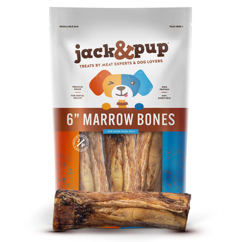 Jack&Pup Marrow Bones for Dogs | 6 Inch Dog Bones for Aggressive Chewers | Single Ingredient, All Natural Long Lasting Chews (3 Pack)