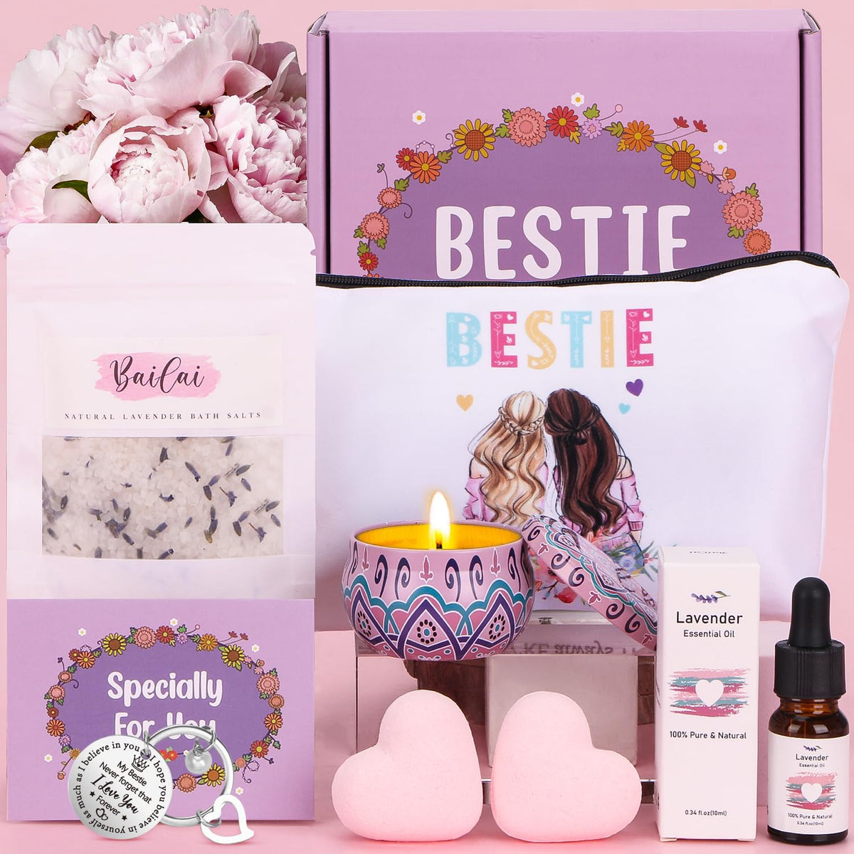 Birthday Friendship Gifts for Women Best Friends Bestie, Unique Pamper Hampers Kit Pamper Gifts Box for Women Best Friends Self Care Package for Her, Relaxation Spa Gifts Ideas for Best Friends Bestie